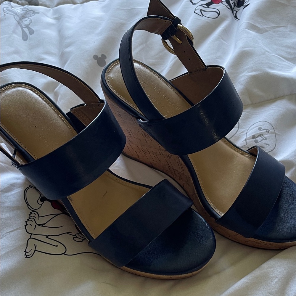 Classic Navy Wedge Sandals - Women